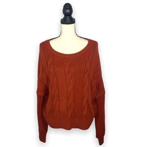 Express Burnt Orange Cable Knit Chunky Sweater Size Small Oversized Sleeves